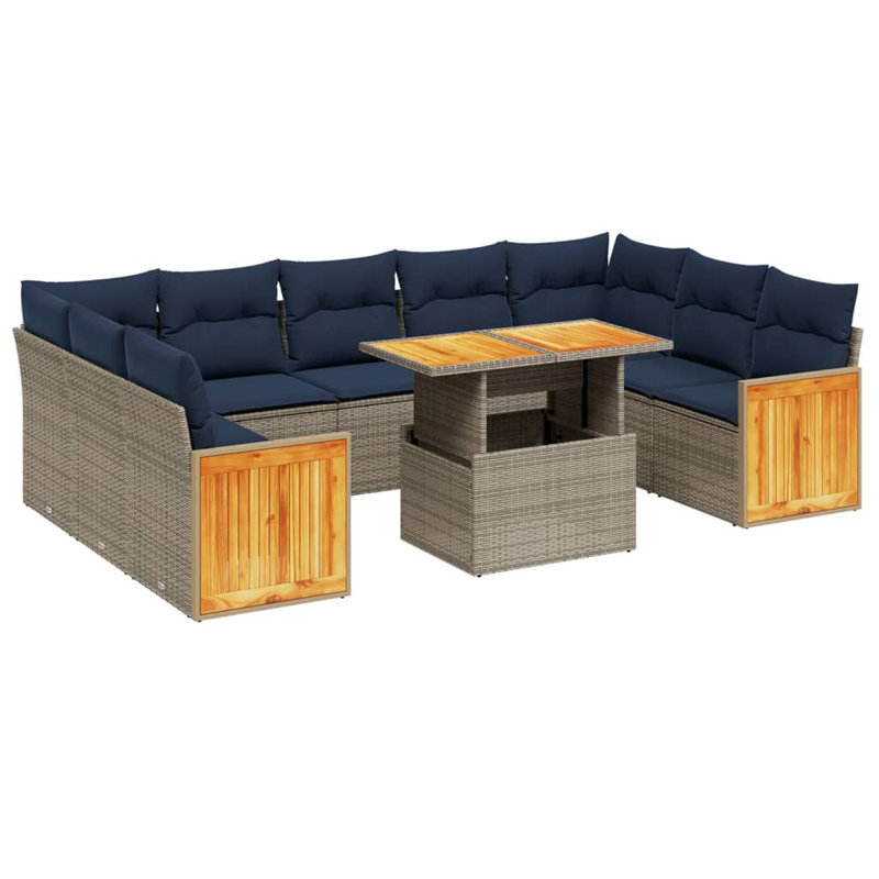  Ensemble de canapé de patio 10 pièces avec coussins en rotin de polyester, Gris, Bleu