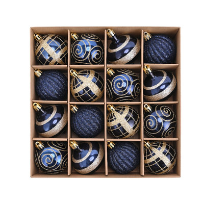 .36inch Color Electroplated Light Christmas Ball Pendant 16PCS, Christmas Ball S - Shatterproof Navy Hanging Decor for Holiday Party Festival Ornaments - Set of 1 Beautiful Premium Festive