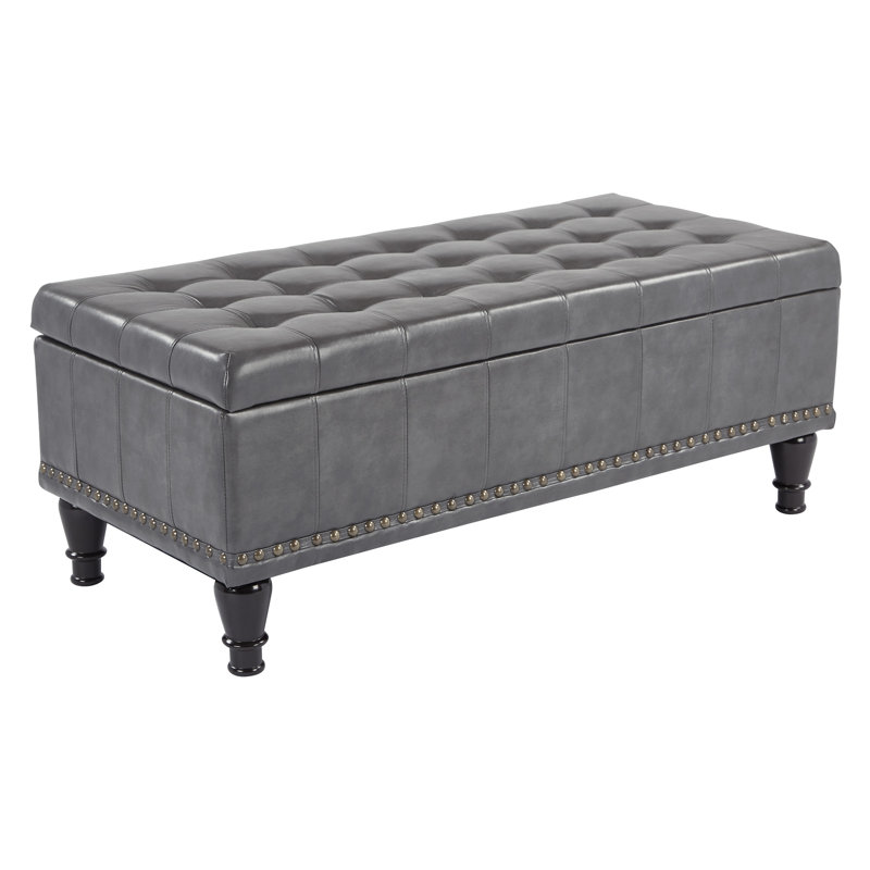 Baylie Faux Leather Ottoman, Pewter Faux leather