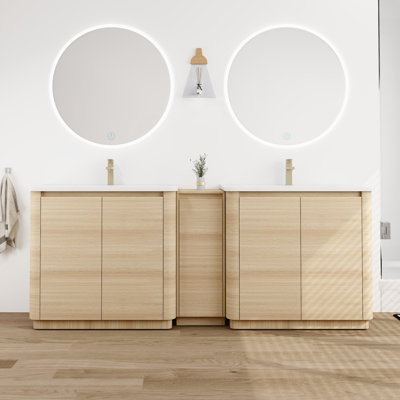 Tiearra 84'' Double Freestanding Bathroom Vanity with Ceramic Top