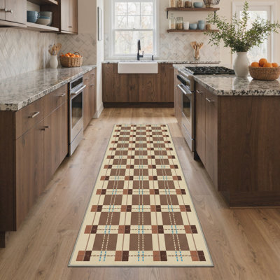 Prolr Modern Geometric Machine Washable Beige/Brown Indoor Area Rug with Non-Slip Backing