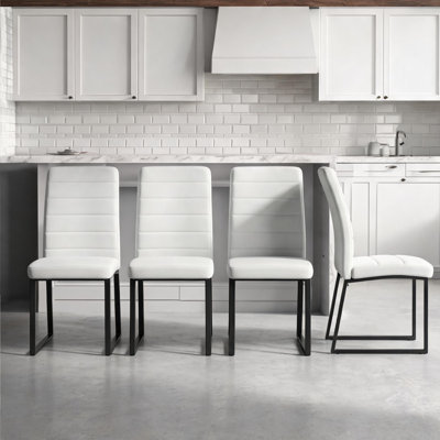 Ensemble de chaises d'appoint 4 pièces avec revêtement en polyuréthane et structure en fer, noir classique, pour la salle à manger ou le bureau