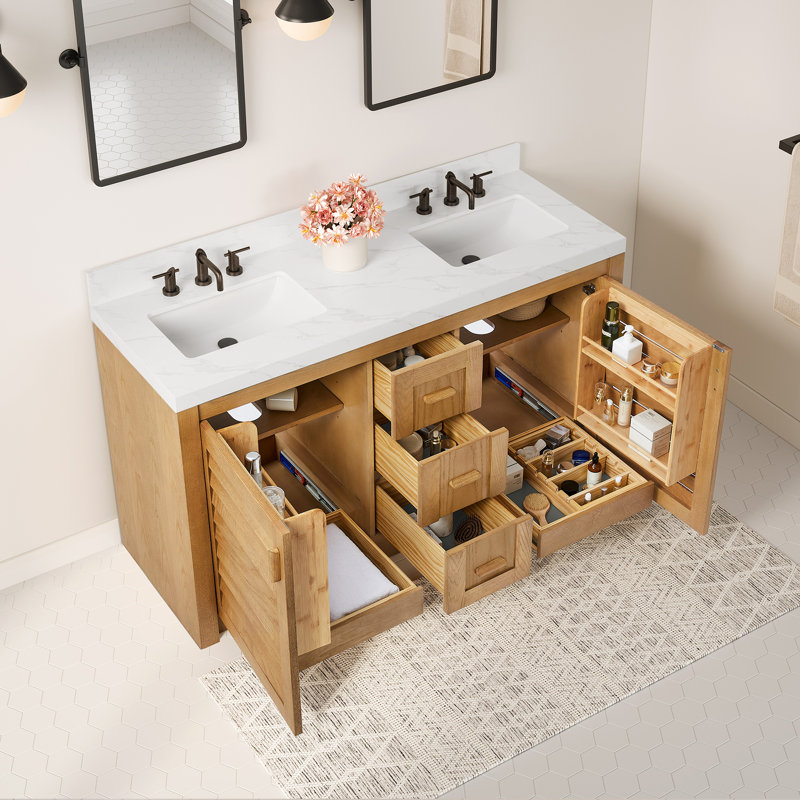 Meuble-lavabo simple en bois massif Stonehaven, Chêne naturel, 36"