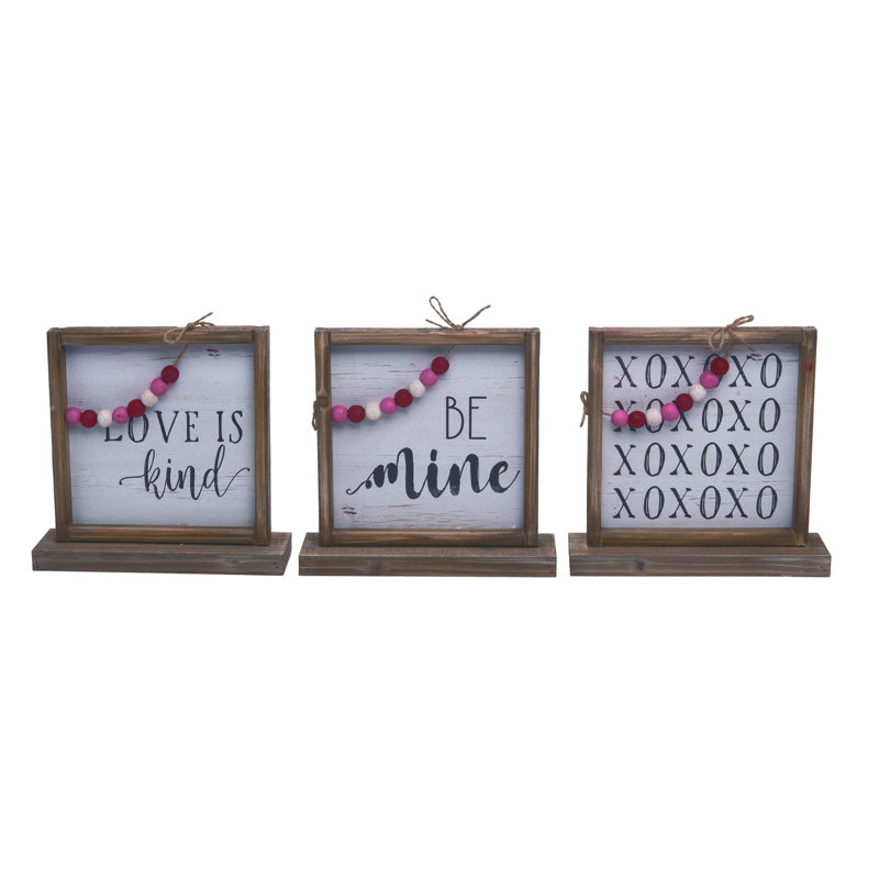 Ensemble de 3 décorations en bois et perles de la Saint-Valentin 10,38 po