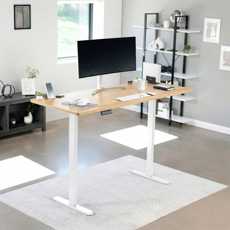 Bureau debout Vivo Dual Motor 71 po x 30 po, Bois clair/blanc