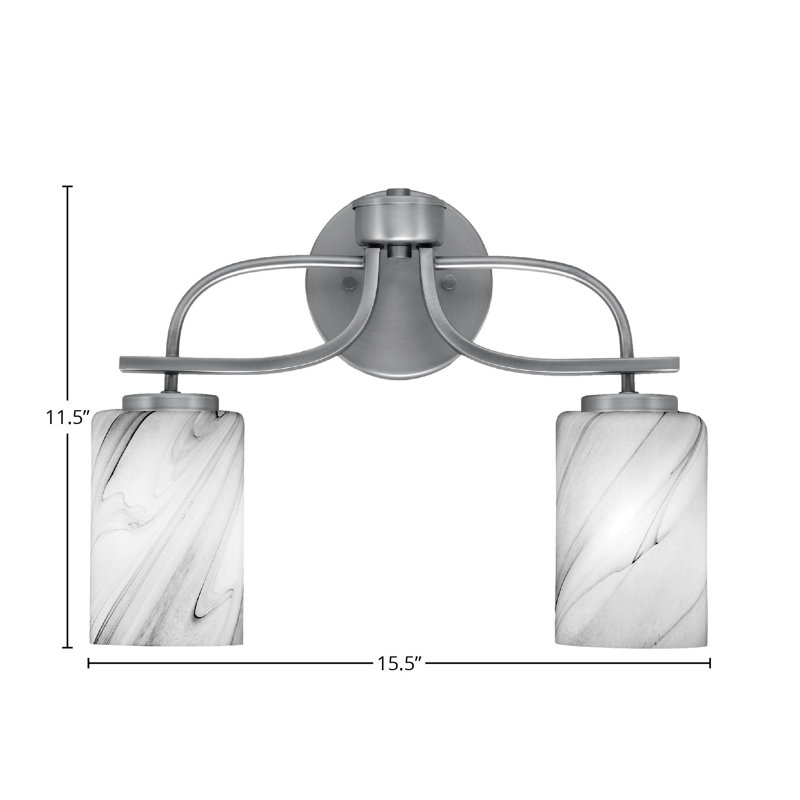 Barre d'éclairage de salle de bain 2 lumières Zygi au fini graphite avec verre tourbillon onyx de 4 po