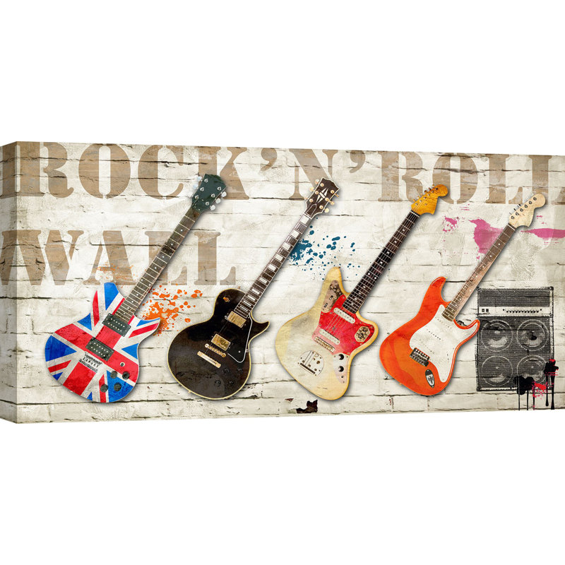 Rock'n'roll Wall 1 Piece Wrapped Canvas Painting, 70cm H x 140cm W x 4cm D