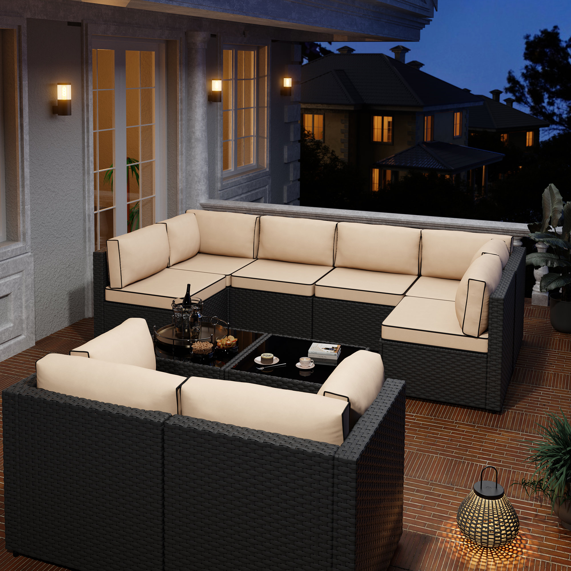 Ebern Designs 10-Piece Outdoor Rattan Furniture Set & Reviews | Wayfair