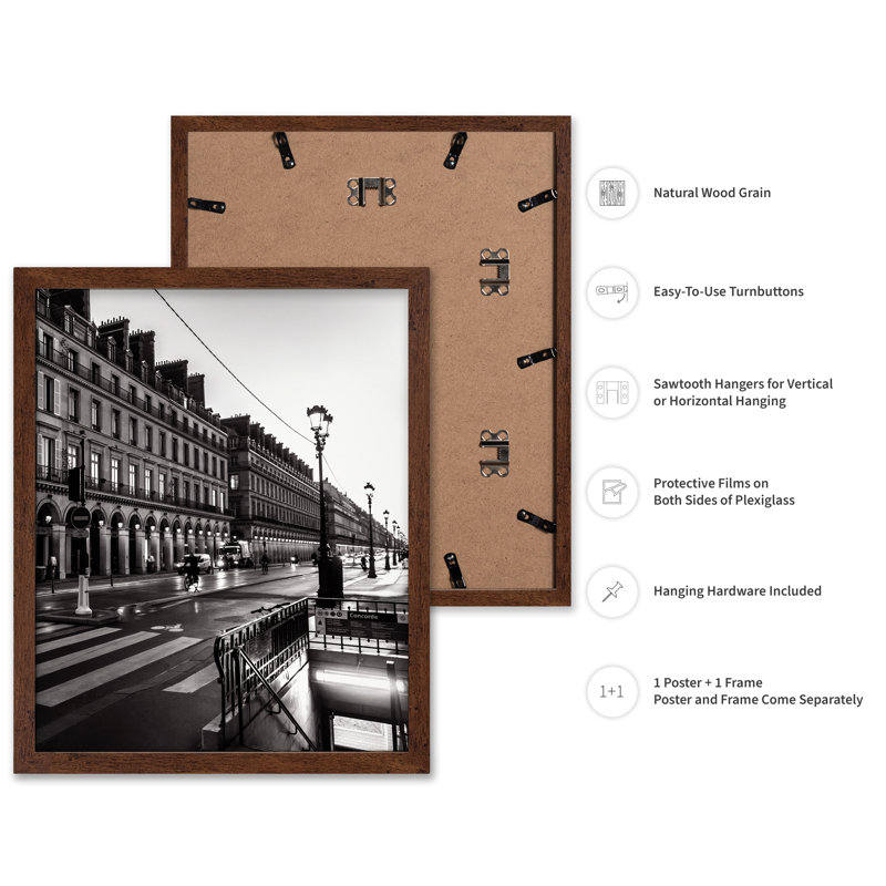 Paris Street, 24"H x 32"W, Poster, Brown Framed