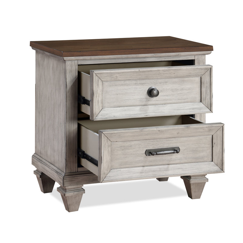 Table de chevet 2 tiroirs Gurkamal, brun moka, Gris