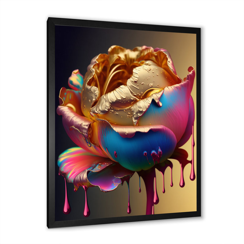 «Rainbow Peony», impression sur toile encadrée, Cadre photo noir, H 20 po x l 12 po x P 1 po