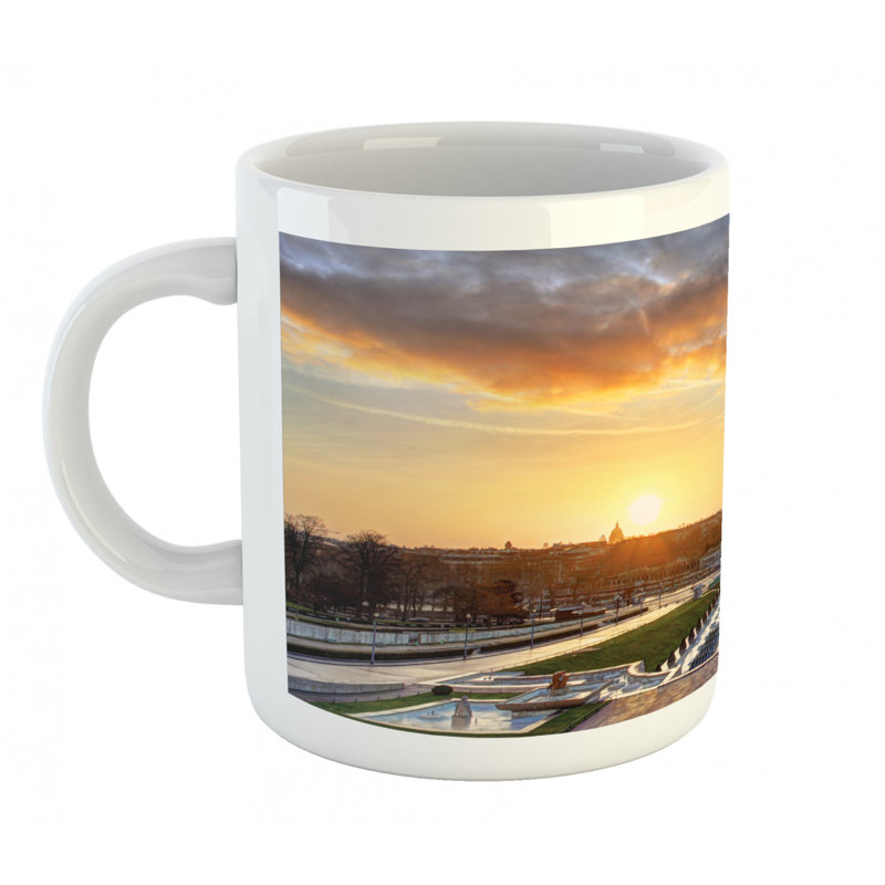 Grande tasse de tour eiffel ambesonne, le soleil de paris avec les fêtes de la tour eiffel escapades, tasse à café en céramique, tasse à café pour l’eau, 11 oz, bleu de coco jaune