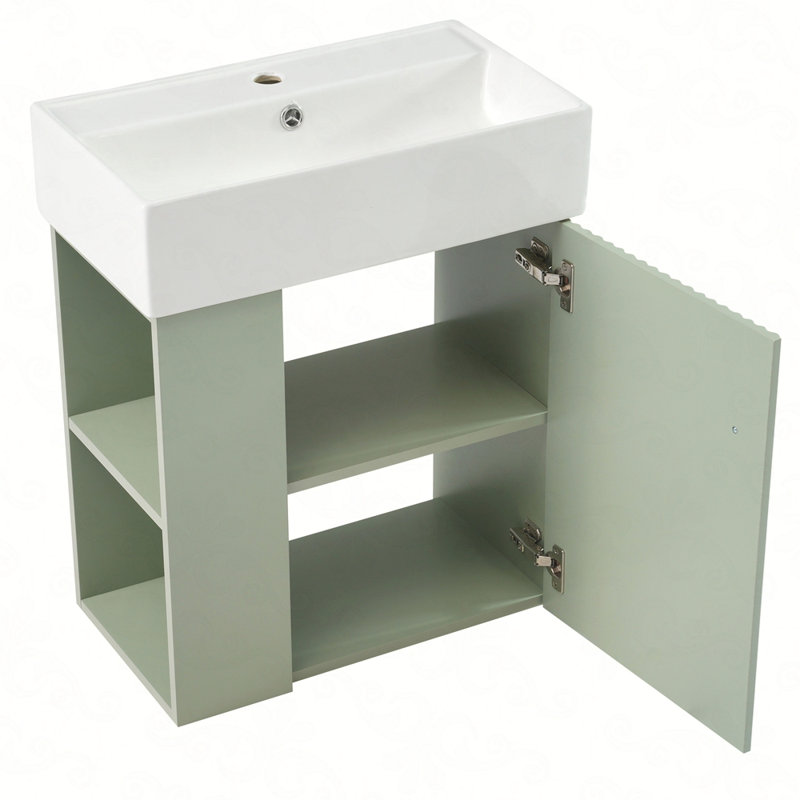 Meuble-lavabo flottant moderne de 21,6 po avec lavabo en céramique - parfait pour les petites salles de bain, rangement à gauche