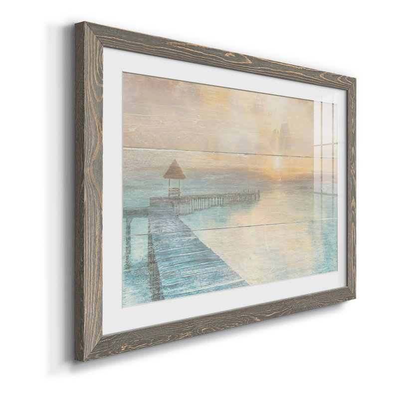 «Gather at the Beach» - Peinture encadrée, H 31 po x l 44 po x P 1 po, Encadré gris