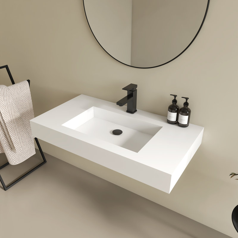 35" Premium Wall Mount Stone Resin Bathroom Sinks