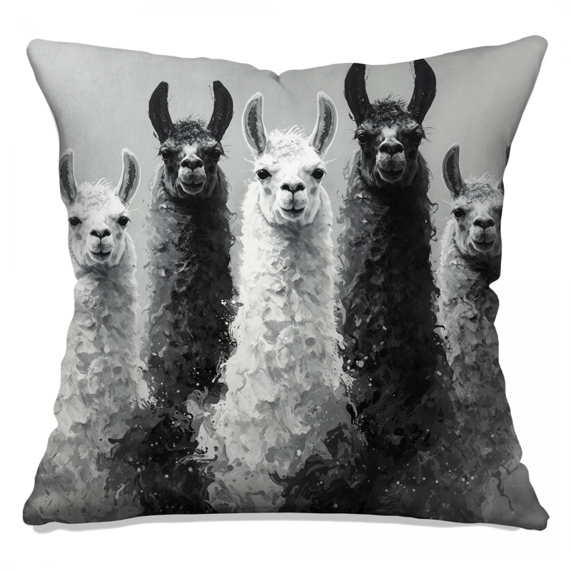 Coussins noirs et blancs Lamas, 16 x 16 pouces