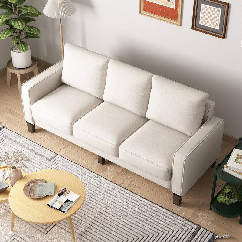 Canapé à accoudoirs carrés 75 po, Mélange de lin beige