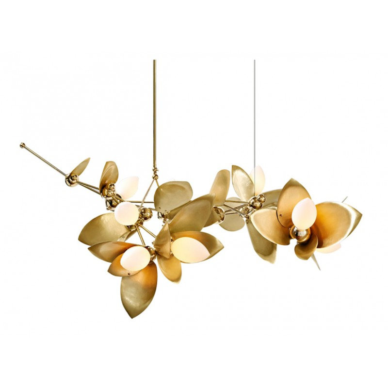 Lustre linéaire moderne unique à 9 lumières, Nickel brossé, Gelé, 88 po de longueur x 49 po de largeur x 31 po de ha