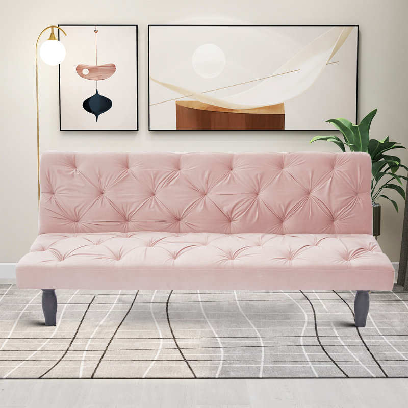 Canapé-lit simple en velours convertible de 65,81 po de large Émileo, Velours rose pastel