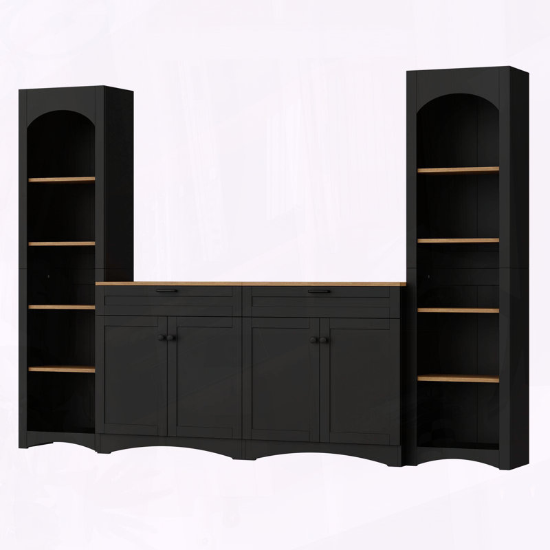 Meuble audio-vidéo Adroid de style Mid-Century avec charme rustique, meuble de rangement pour téléviseur de 70 po, meuble télé avec tablettes et bibliothèque réglables, buffet de salon