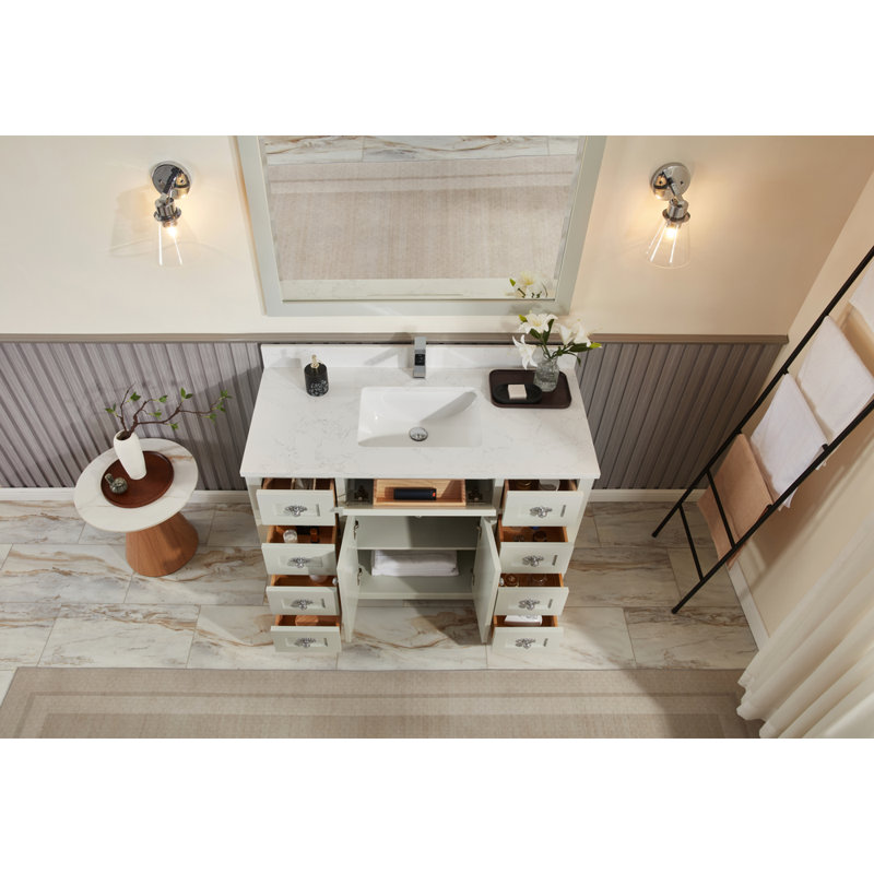 48" Solid Wood Sink Vanity With 1' Artificial Stone Top, Silver Strand, Polished Chrome