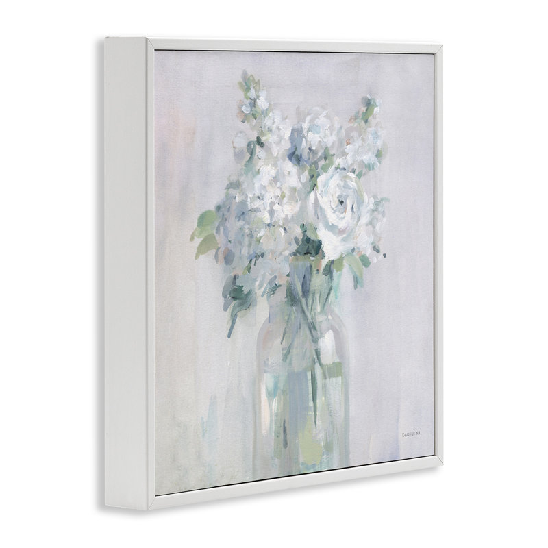 Bouquet abstrait blanc par Danhui Nai, H 12 po x l 12 po x P 1,5 po, Giclée encadrée blanc bord de mer