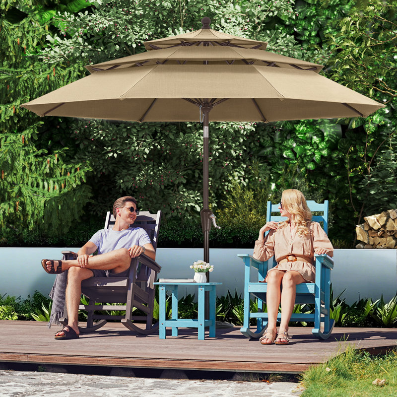 Parasol de marché à 3 niveaux en oléfine de 2,74 m (9 pi), avec inclinaison et levage à manivelle., Sable du Sahara