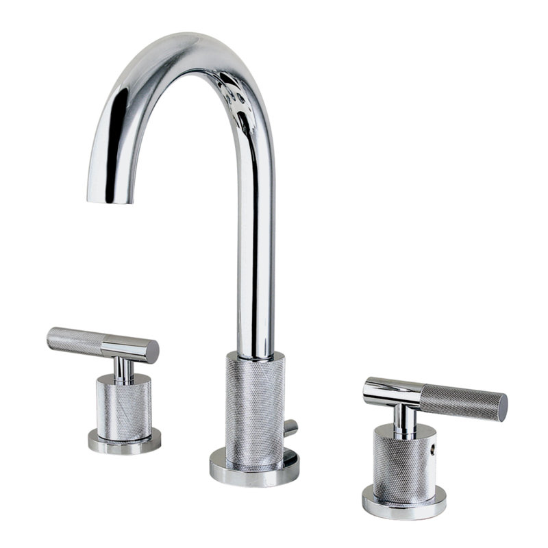Robinet de salle de bain espacé à deux poignées à fixation sur le comptoir avec poignée moletée et bonde escamotable en laiton Kingston
