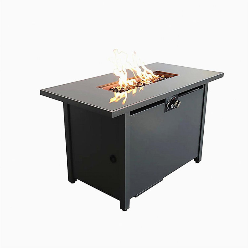Smoked Glass Metal Rectangular Fire Pit, Gris