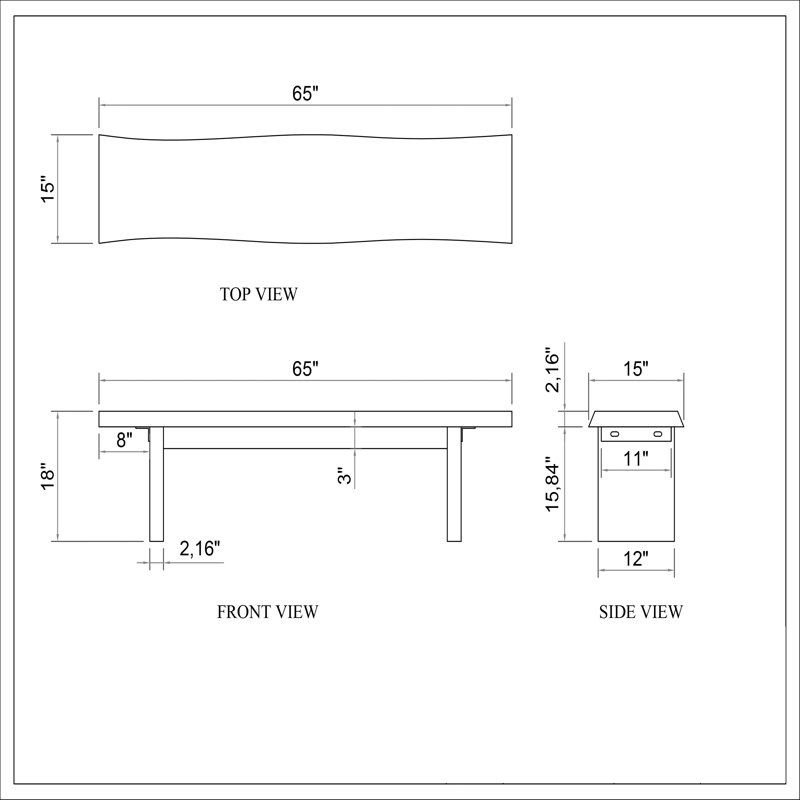 Colin Kentley Bench, Americano, 18" H x 65" W x 15" D
