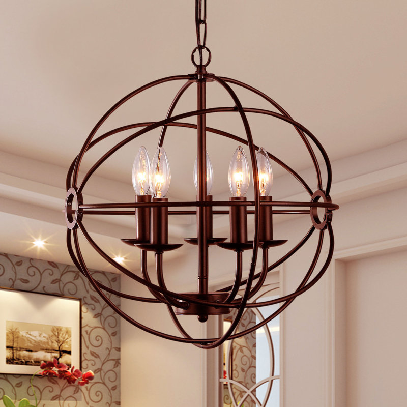 Lustre en forme de globe 5 lumières de style bougie