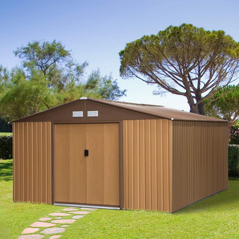 11 ft. W x 13 ft. D Metal Garden Shed, Brown