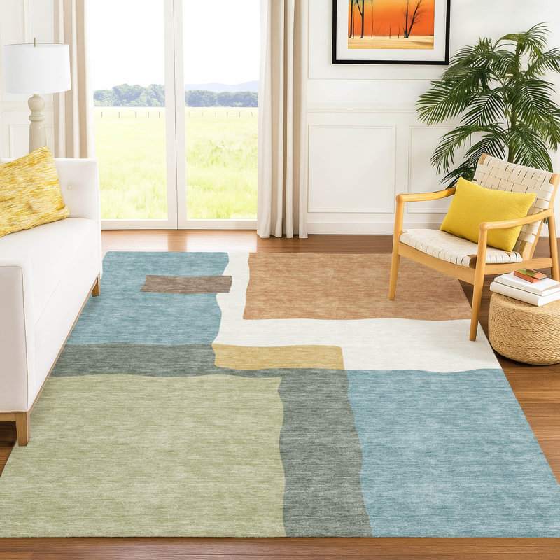 Tapis abstrait lavable à la machine intérieur / extérieur ACN2400, Rectangle 10 pi x 14 pi