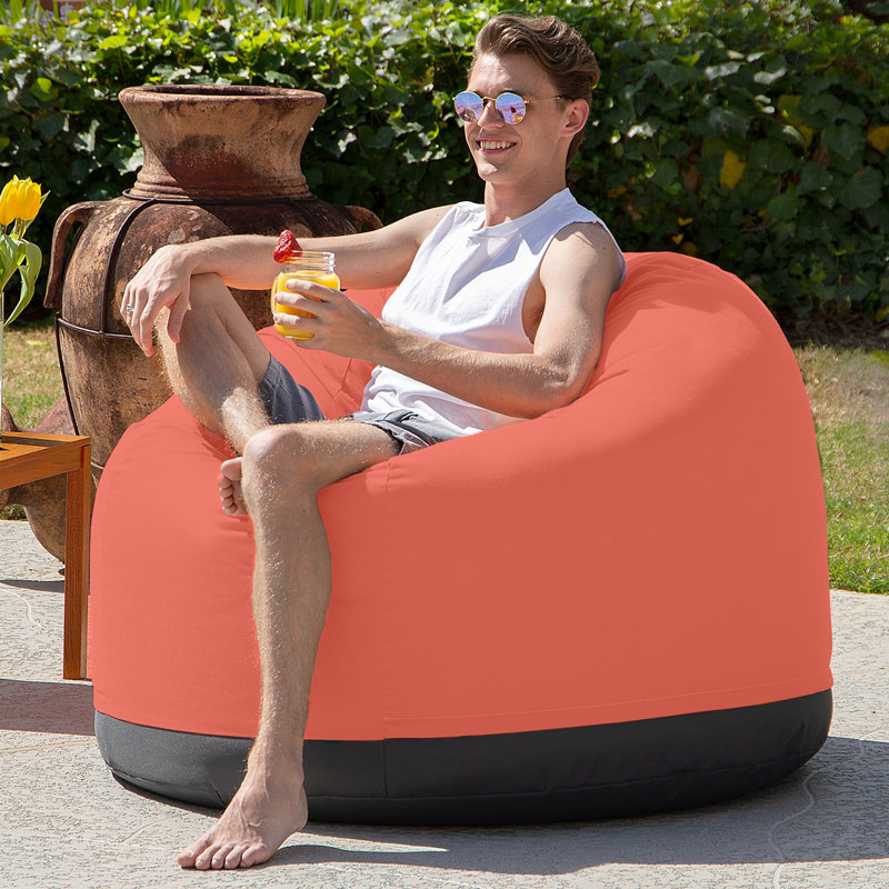 Palmetto Large Round Outdoor Bean Bag Club Chair, Sunbrella Flamingo
