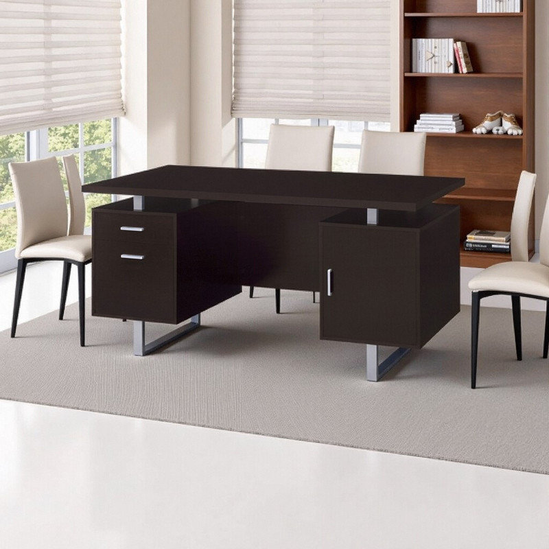 60" Modern Computer Desk with Storage Cabinet, File Drawer & Floating Design Office Desk, Black