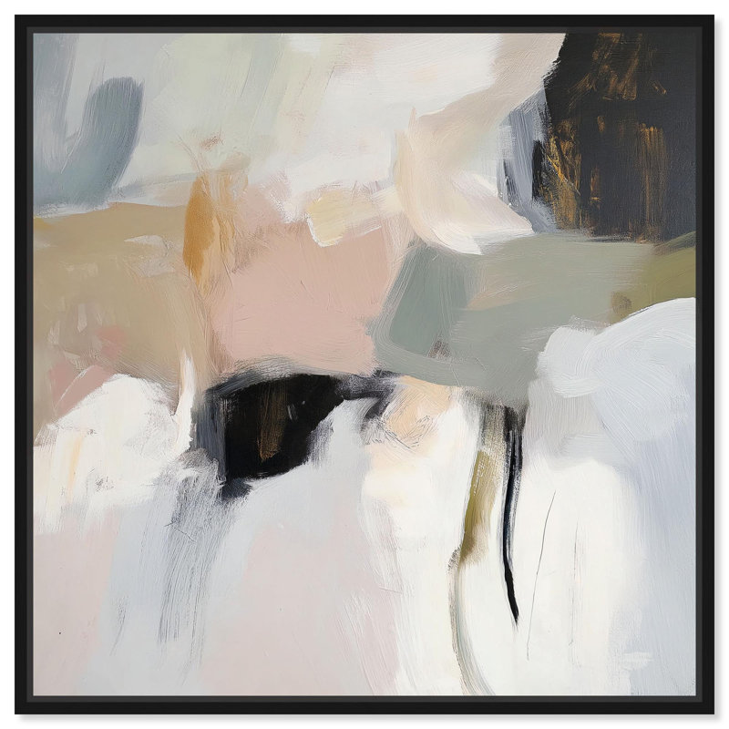 «Softened Encounters I», art abstrait neutre par Art Remedy, H 31 po x l 31 po, Cadre flottant noir