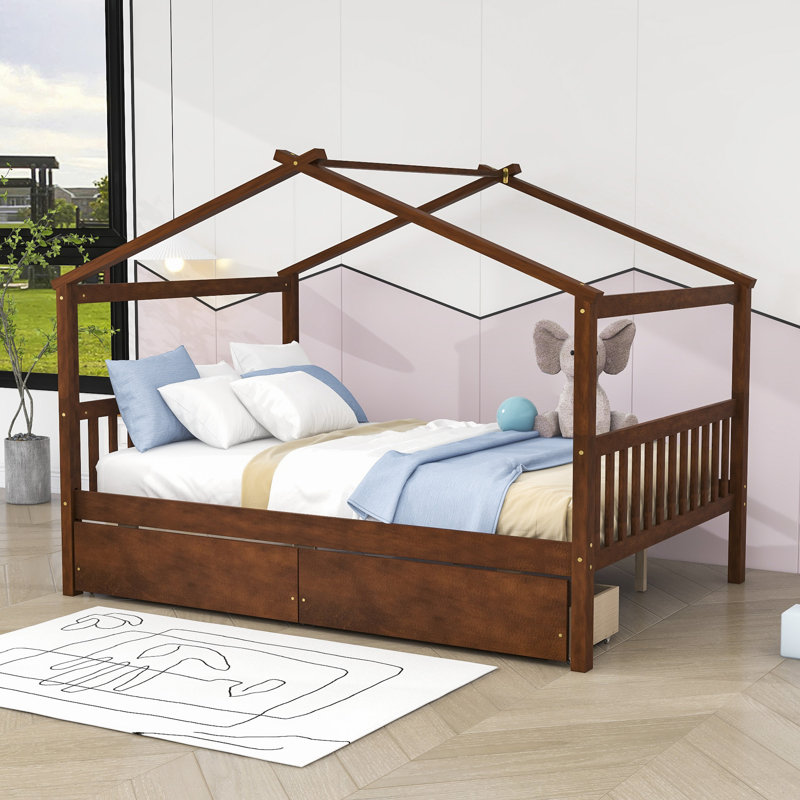 Souris Wood Daybed with 2 Big Drawers, Full, Walnut
