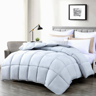 PlushFill All Season Oversized Comforter - Silver Gray - Box Stitch Quilted Duvet Insert - Microfiber Fill - Corner Tabs - Down Alternative - King Size