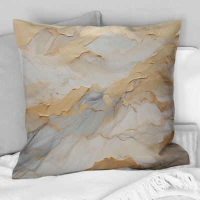 Beige And Gold Glacier Stone Art III - Abstract Shapes Printed Throw Pillow