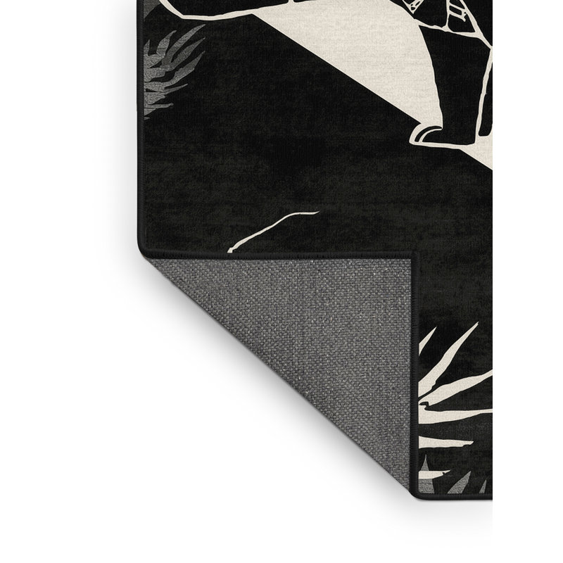 Tapis moelleux moelleux à motif géométrique rustique moderne noir, 7 x 9