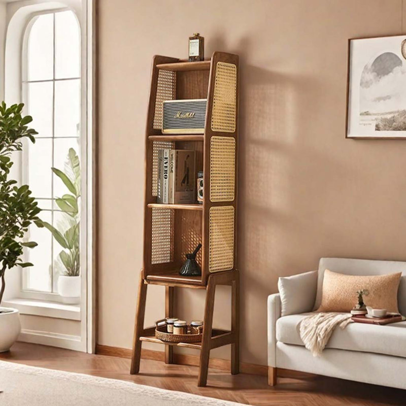 Multi-Shelf Storage Rattan Bookcase