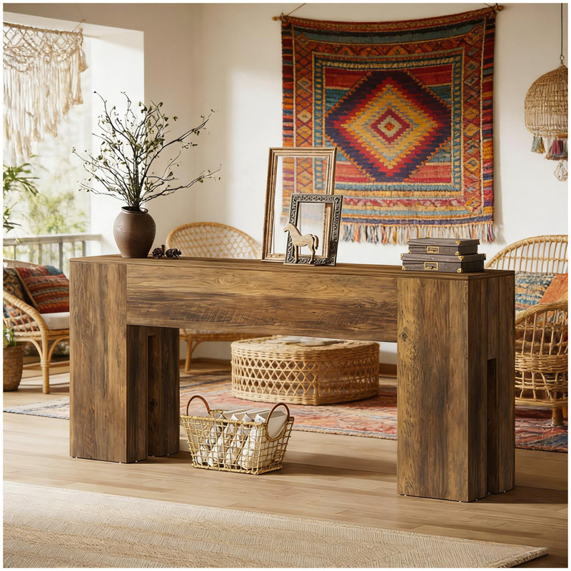 Rustic Coffee Table,Sturdy Console Table,Wooden Hallway Table, Rustic Brown