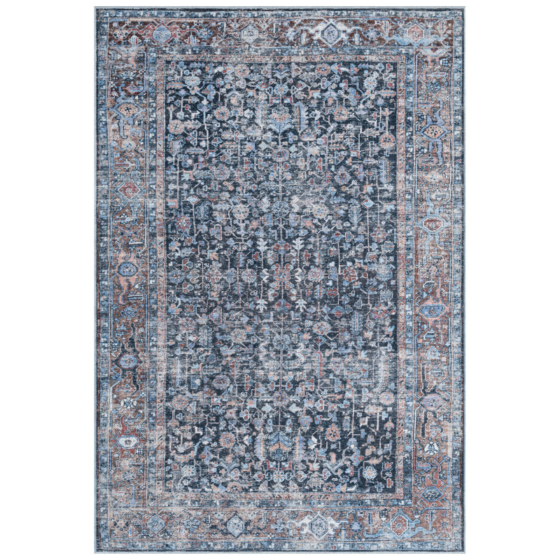 Kugler Oriental Machine Washable Blue/Denim Area Rug, Rectangle 5'2" x 7'2"