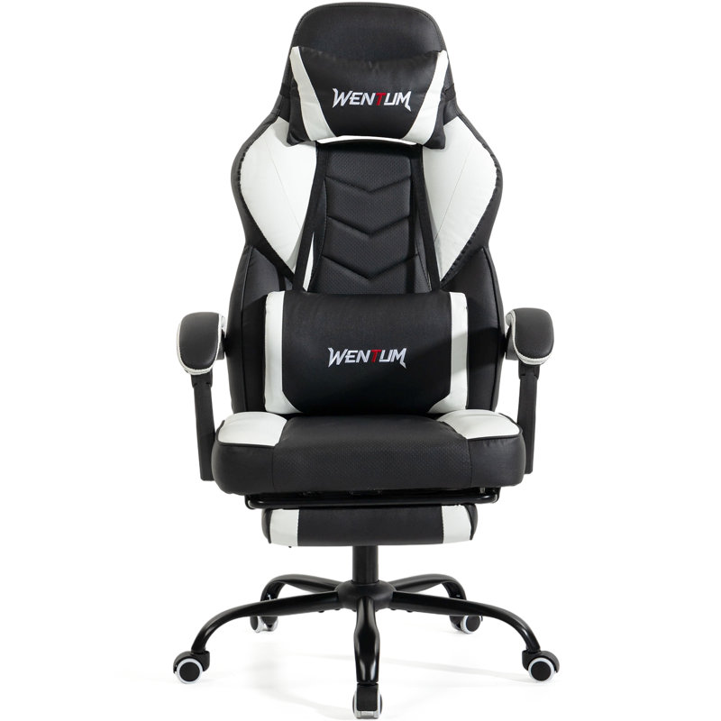 Adjustable Reclining Ergonomic Faux Leather Swiveling Pc & Racing Gaming Chair With Footrest（White）, White
