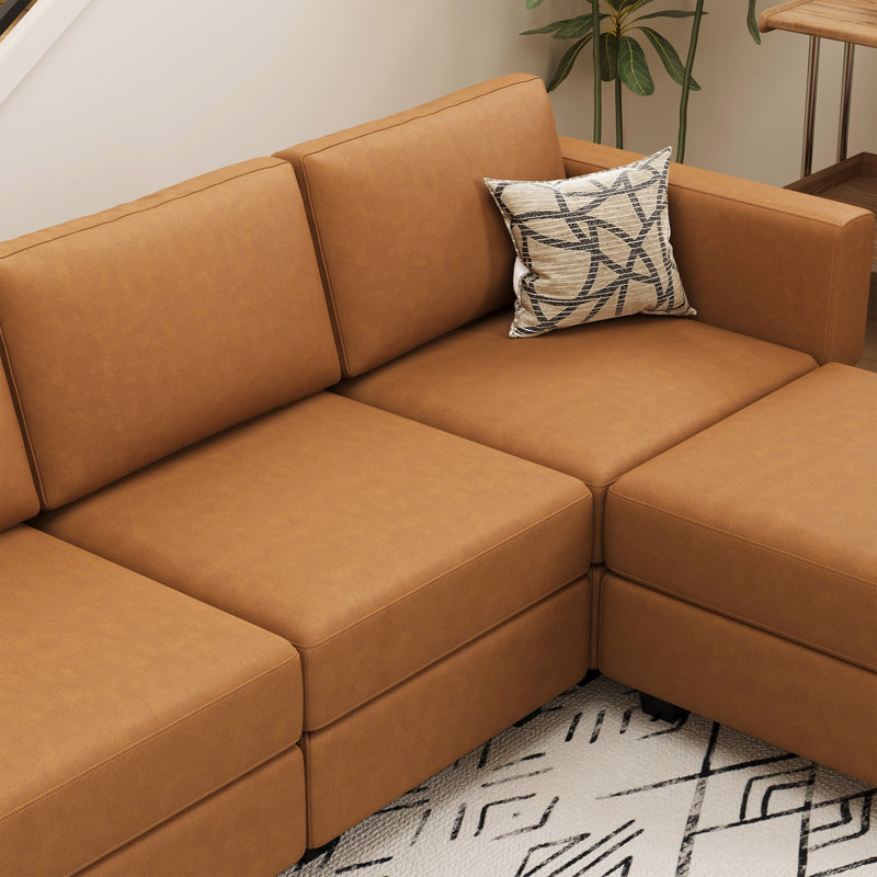 Ancram Oversized 12-Saets U Shaped Sofa Faux Leather Memory Foam Couch Storage Modular Sofa for Livingroom, Orange