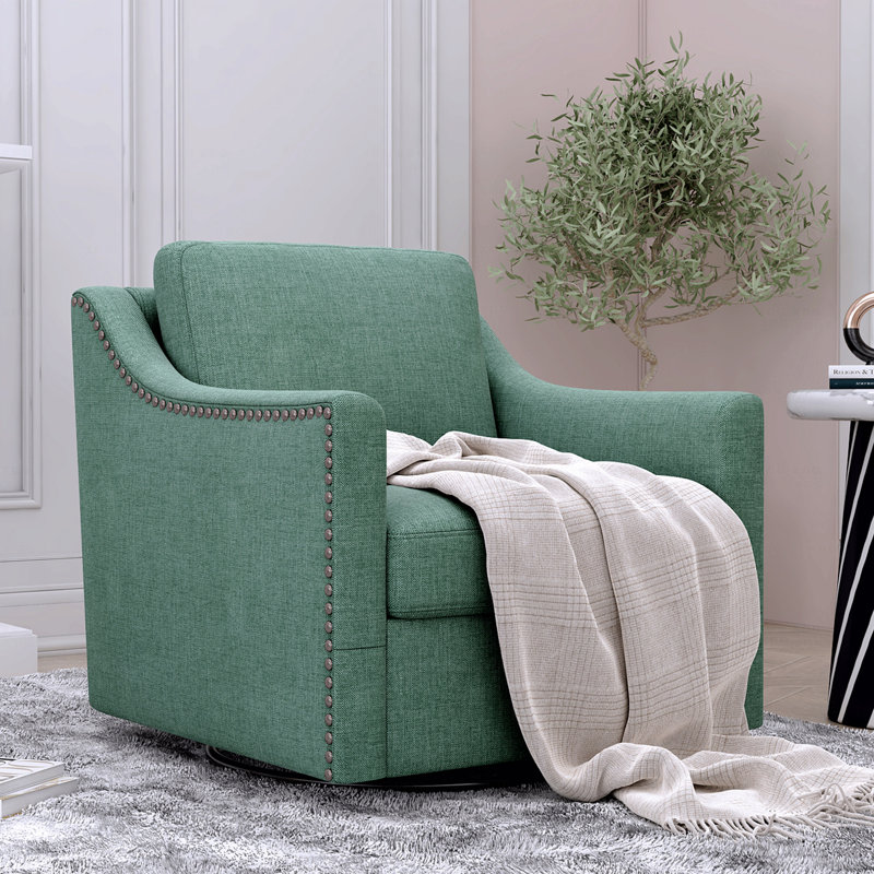 Fauteuil d'appoint pivotant à 360 ° avec accoudoirs fonctionnels en lin, Vert