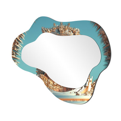 Miroir mural asymétrique moderne Fractal Turquoise Pastel Cosmic Architecture II - Fractals