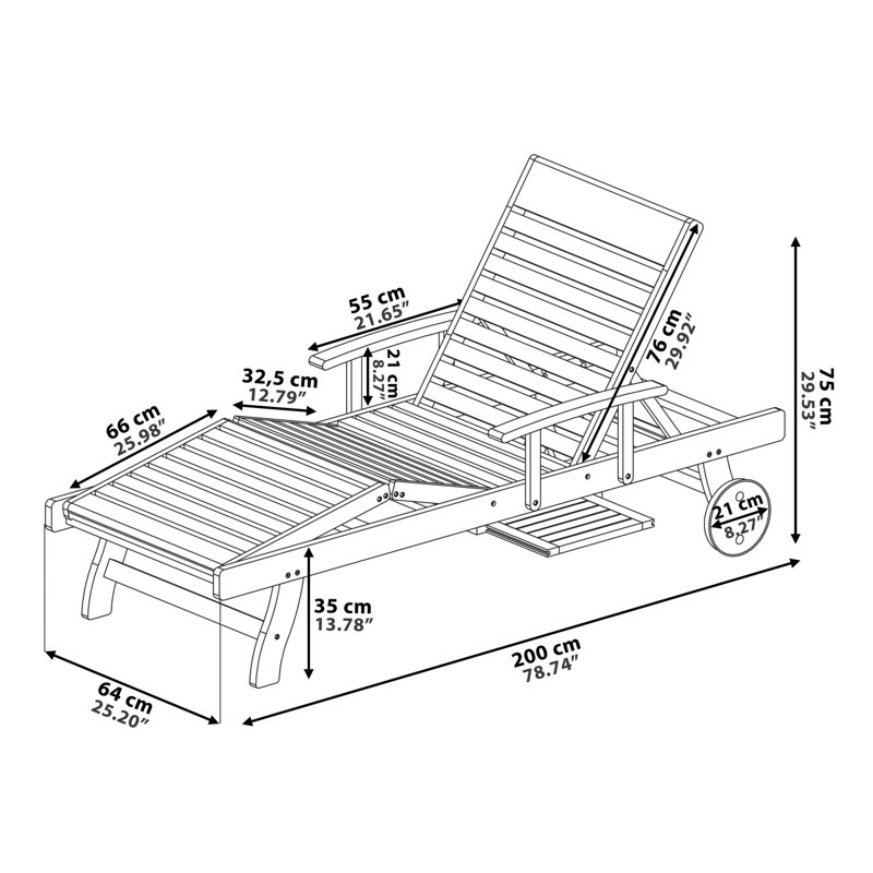 Cana 200cm Long Reclining Acacia Single Chaise with Cushions, White