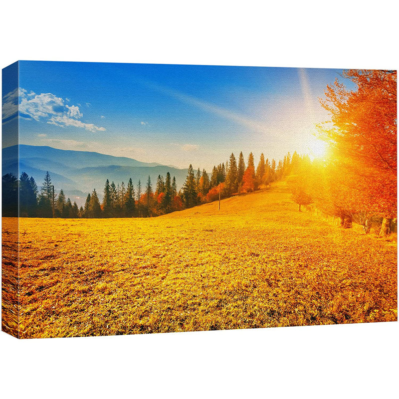 Autumn Country Field Sunset Sky Nature Wilderness - Photographie sur toile tendue, L 18 po x H 12 po