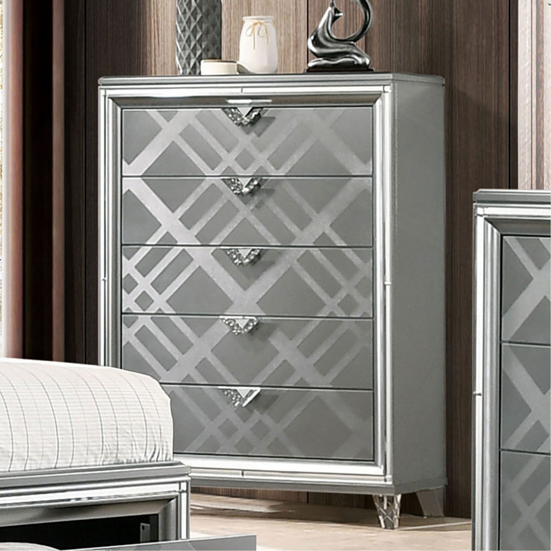 Commode en acrylique de style contemporain avec pieds en acrylique et relief de style art déco, Argent argent